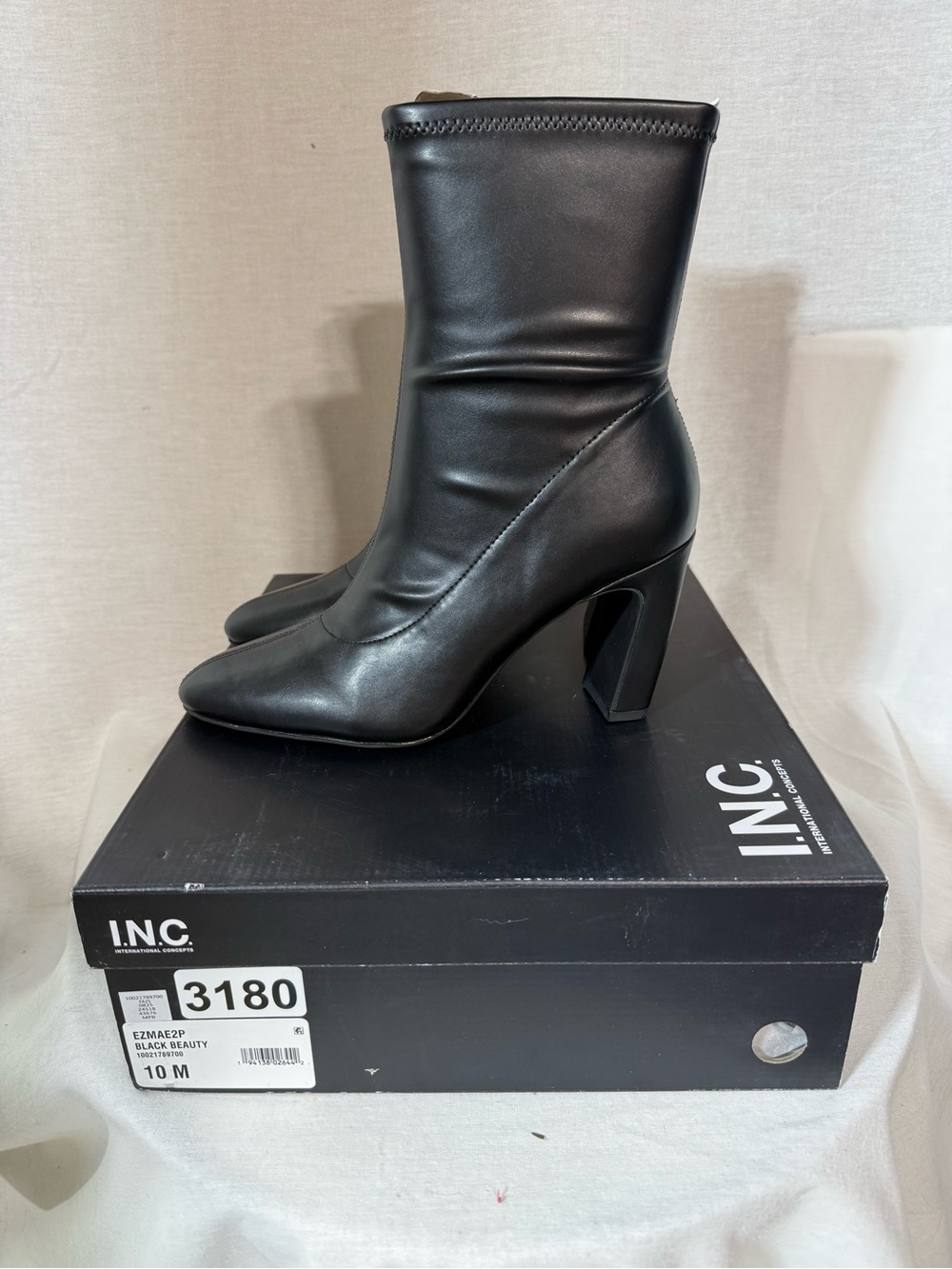 INC International Concepts Black Pointed Toe Mid-Calf Block Heel Boots Size 10